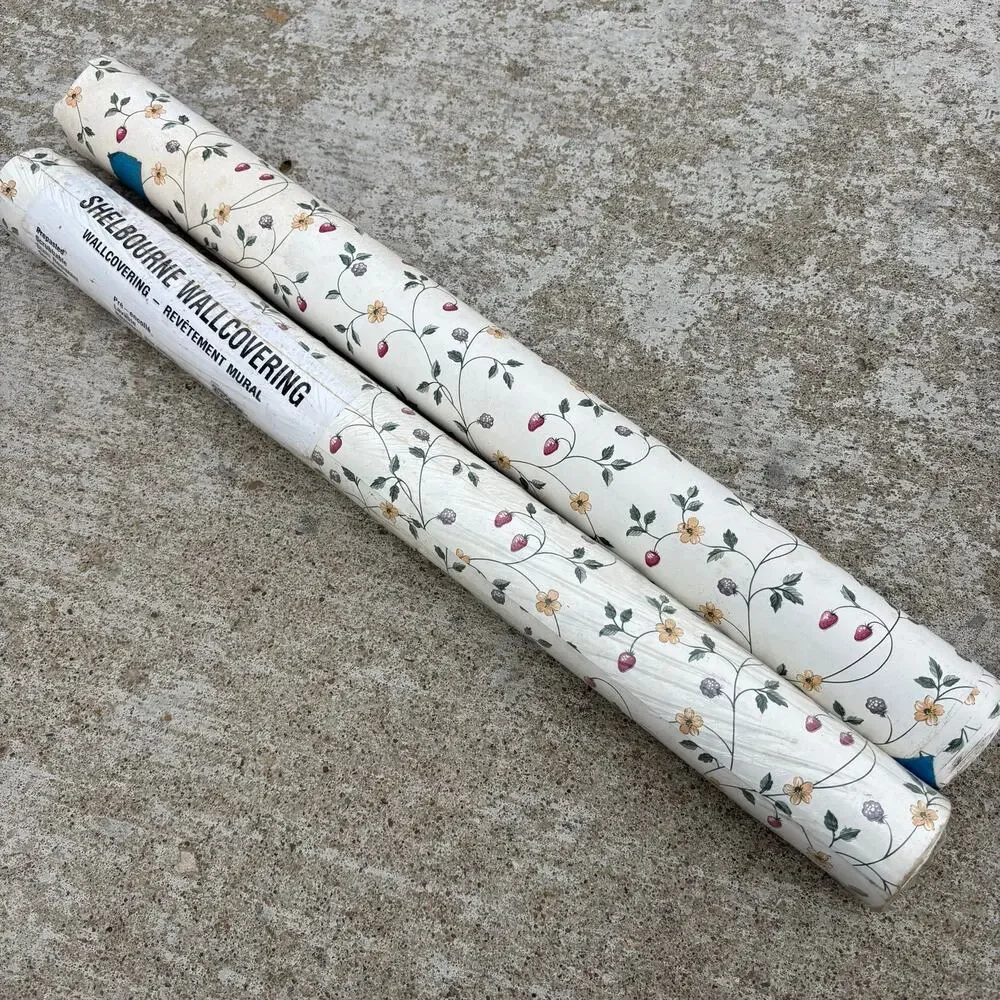Lot of 2 Rolls Wallpaper Strawberry Blackberry Shelbourne Vinyl Wallcovering